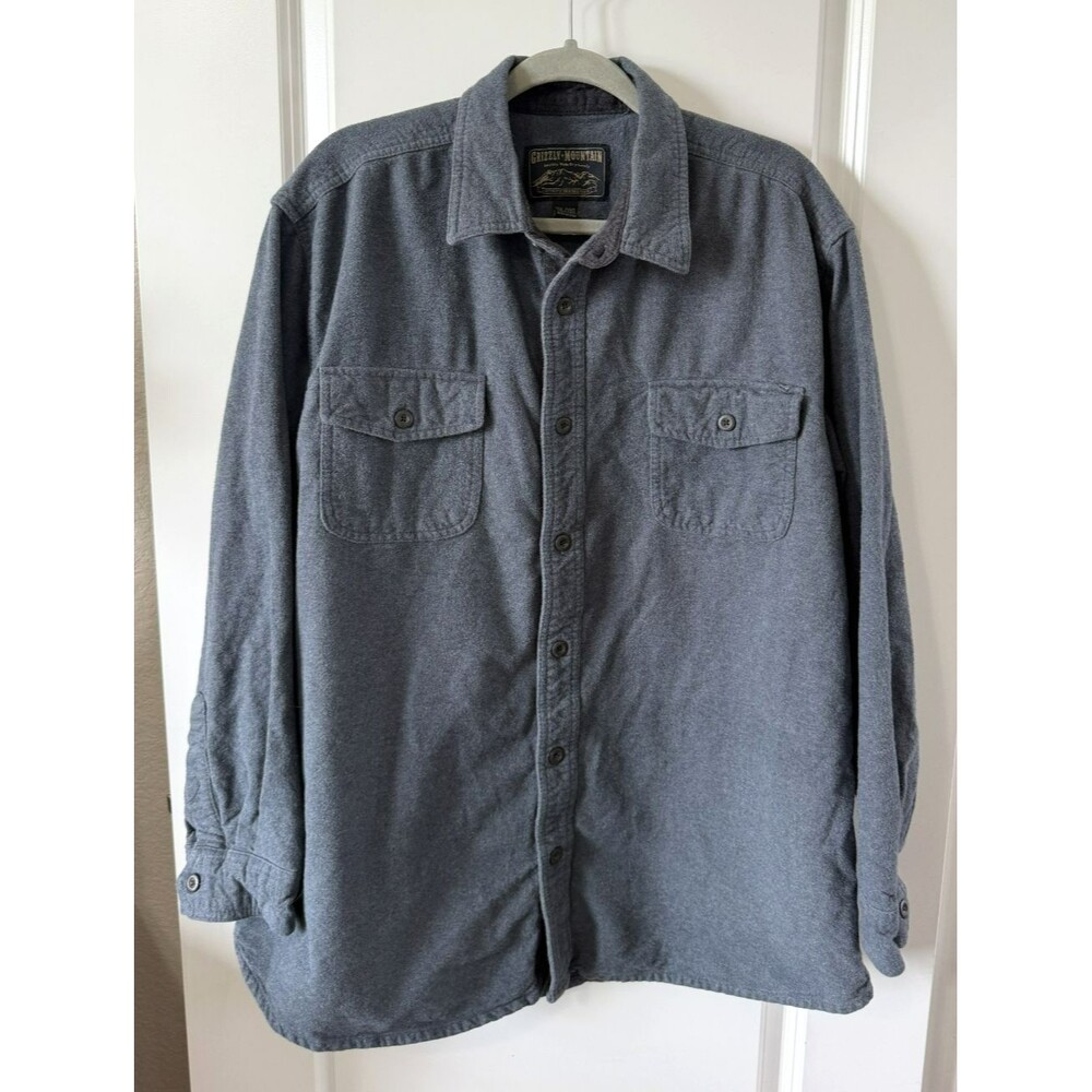 Grizzly Mountain Men's XXL Flannel Button Up, Charcoal Grey, 100% Cotton warm